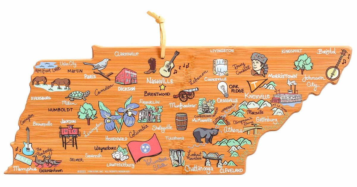 Tennessee State Shaped Cutting Board with Artwork by Fish Kiss ...