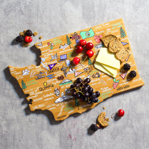 Totally Bamboo Washington State Shaped Cutting and Serving Board with Artwork by Fish Kiss™