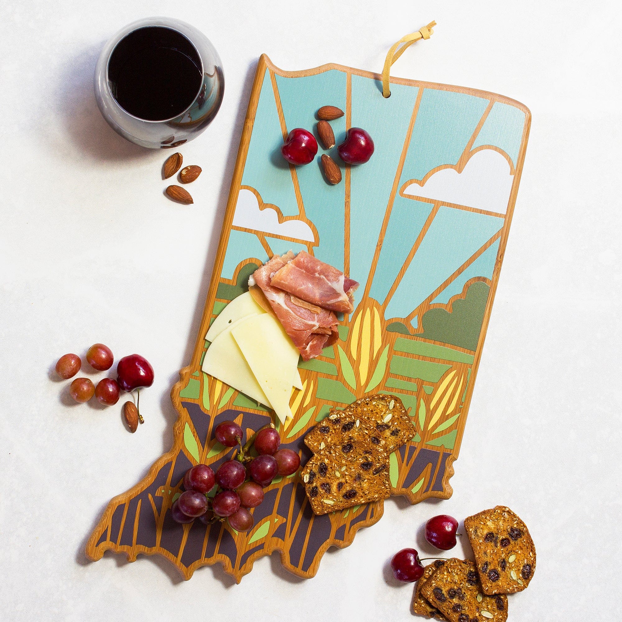 Totally Bamboo Indiana State Shaped Serving and Cutting Board with Artwork by Summer Stokes