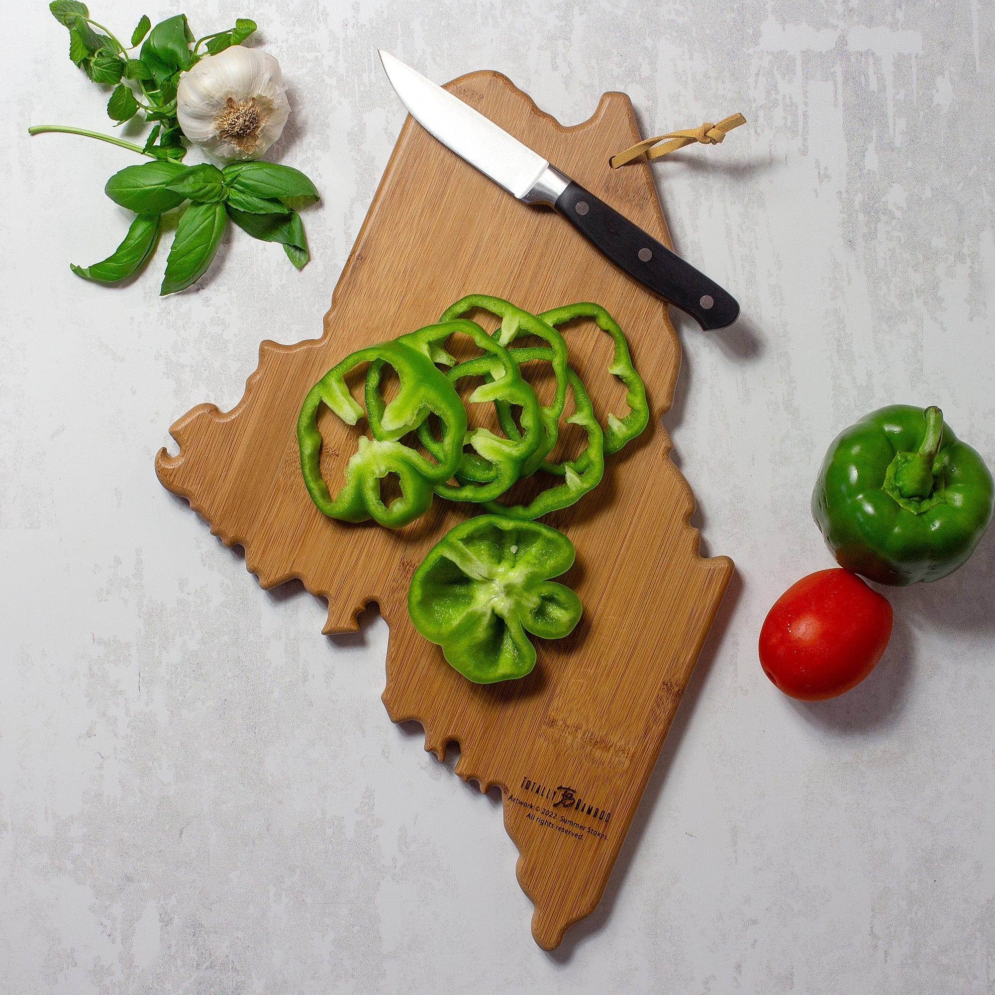 Totally Bamboo Maine State Shaped Serving and Cutting Board with Artwork by Summer Stokes
