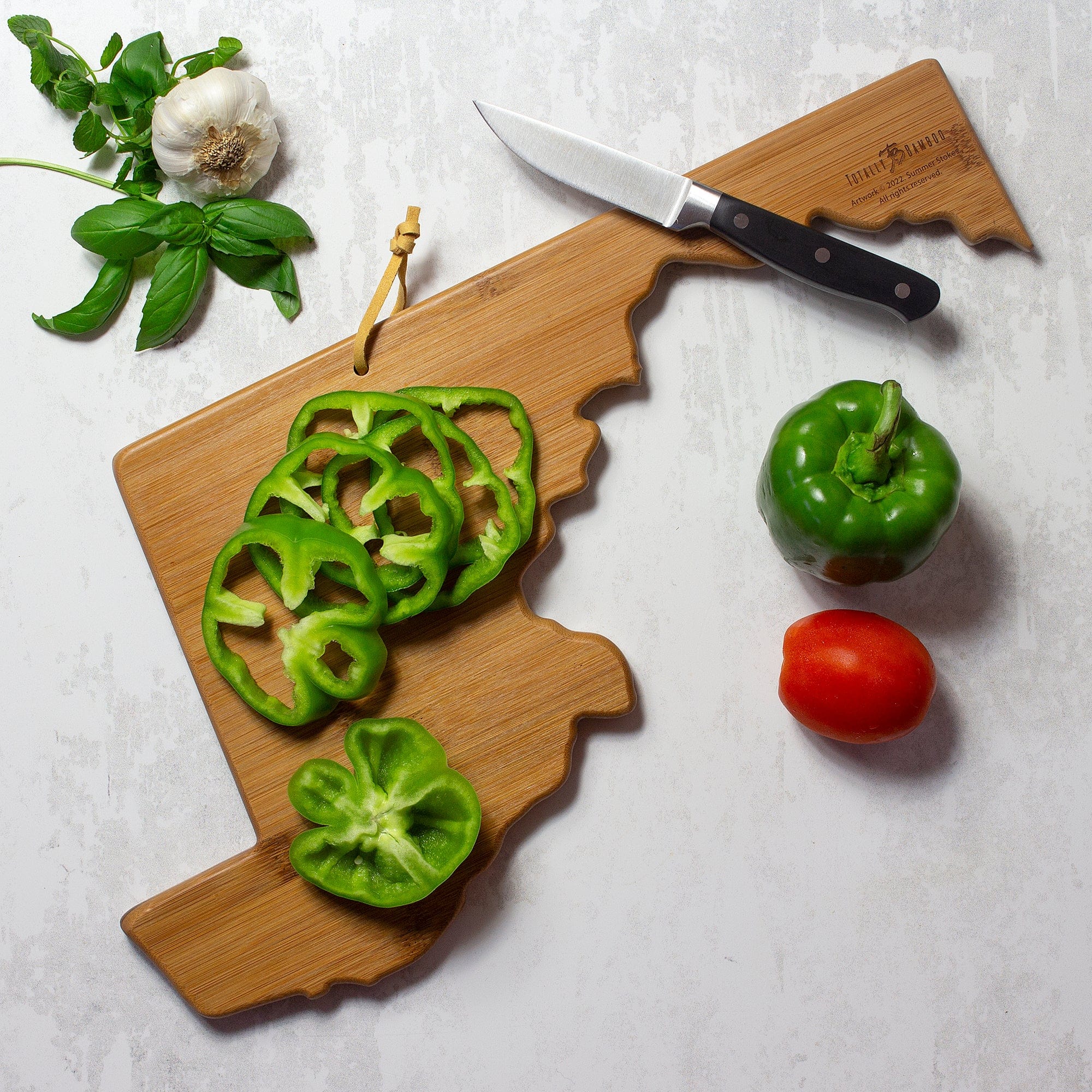 Totally Bamboo Maryland State Shaped Serving and Cutting Board with Artwork by Summer Stokes