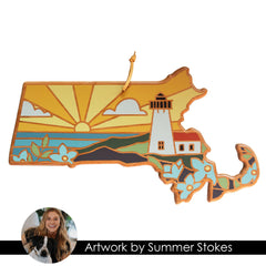 Totally Bamboo Massachusetts State Shaped Serving and Cutting Board with Artwork by Summer Stokes