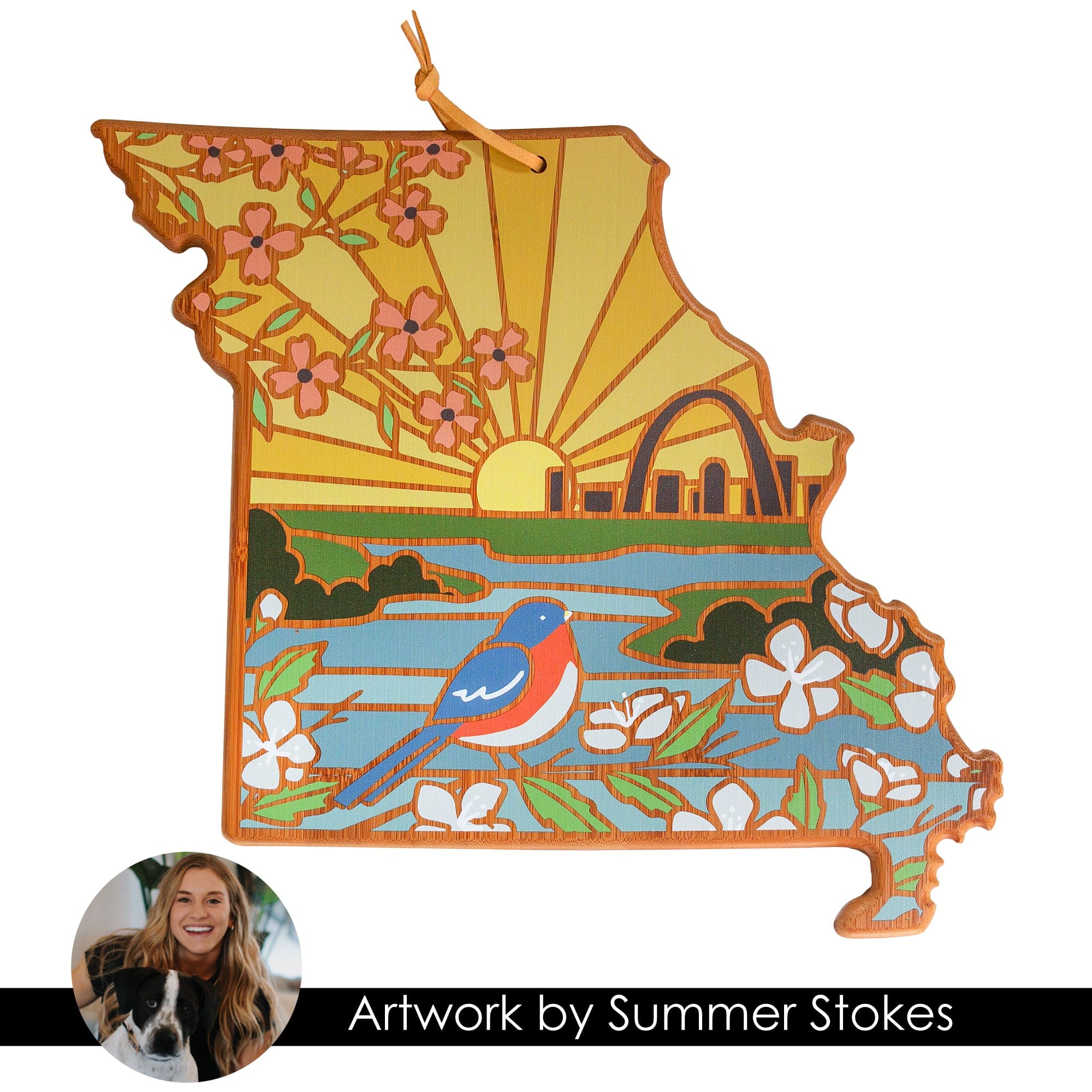 Totally Bamboo Missouri State Shaped Serving and Cutting Board with Artwork by Summer Stokes