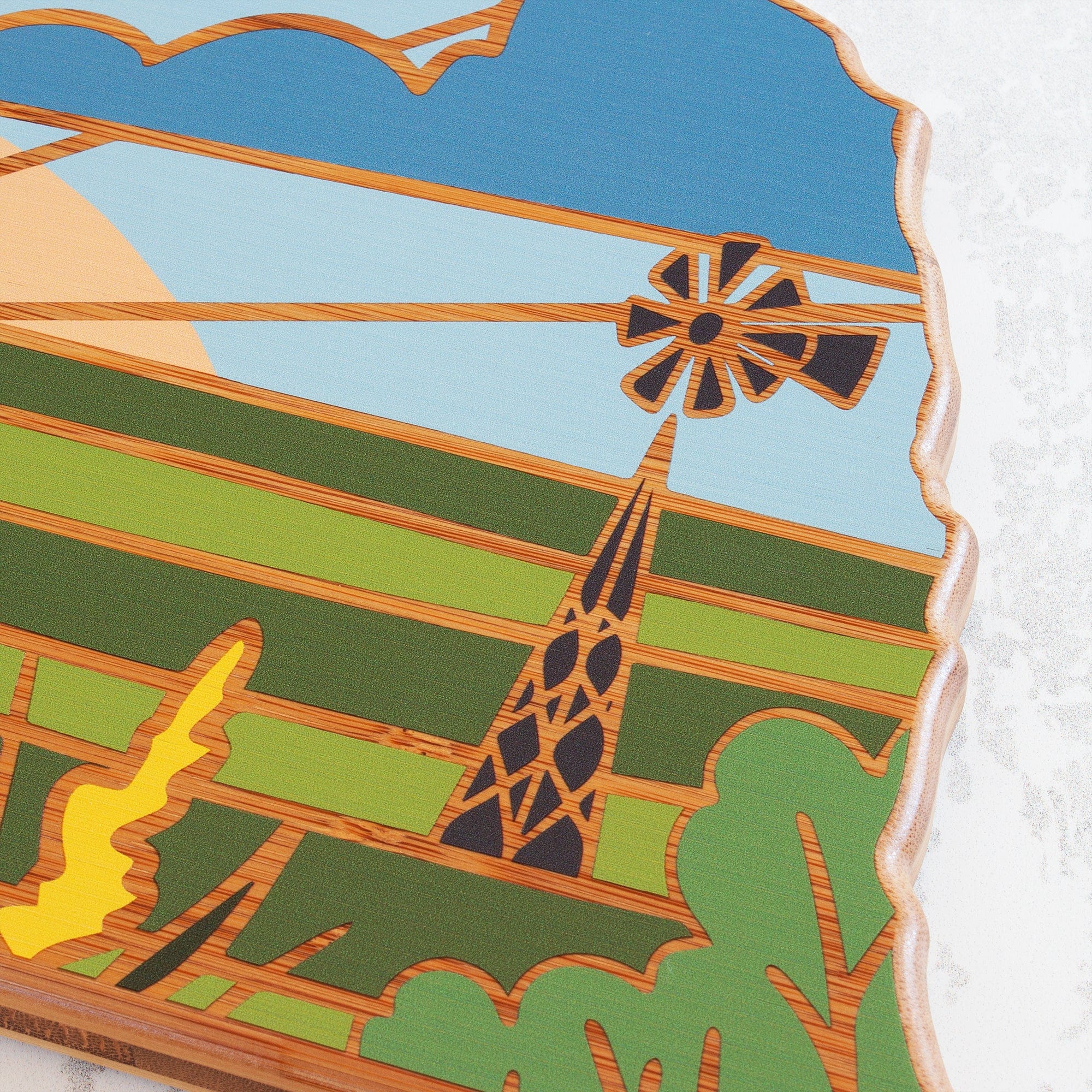 Totally Bamboo Nebraska State Shaped Serving and Cutting Board with Artwork by Summer Stokes