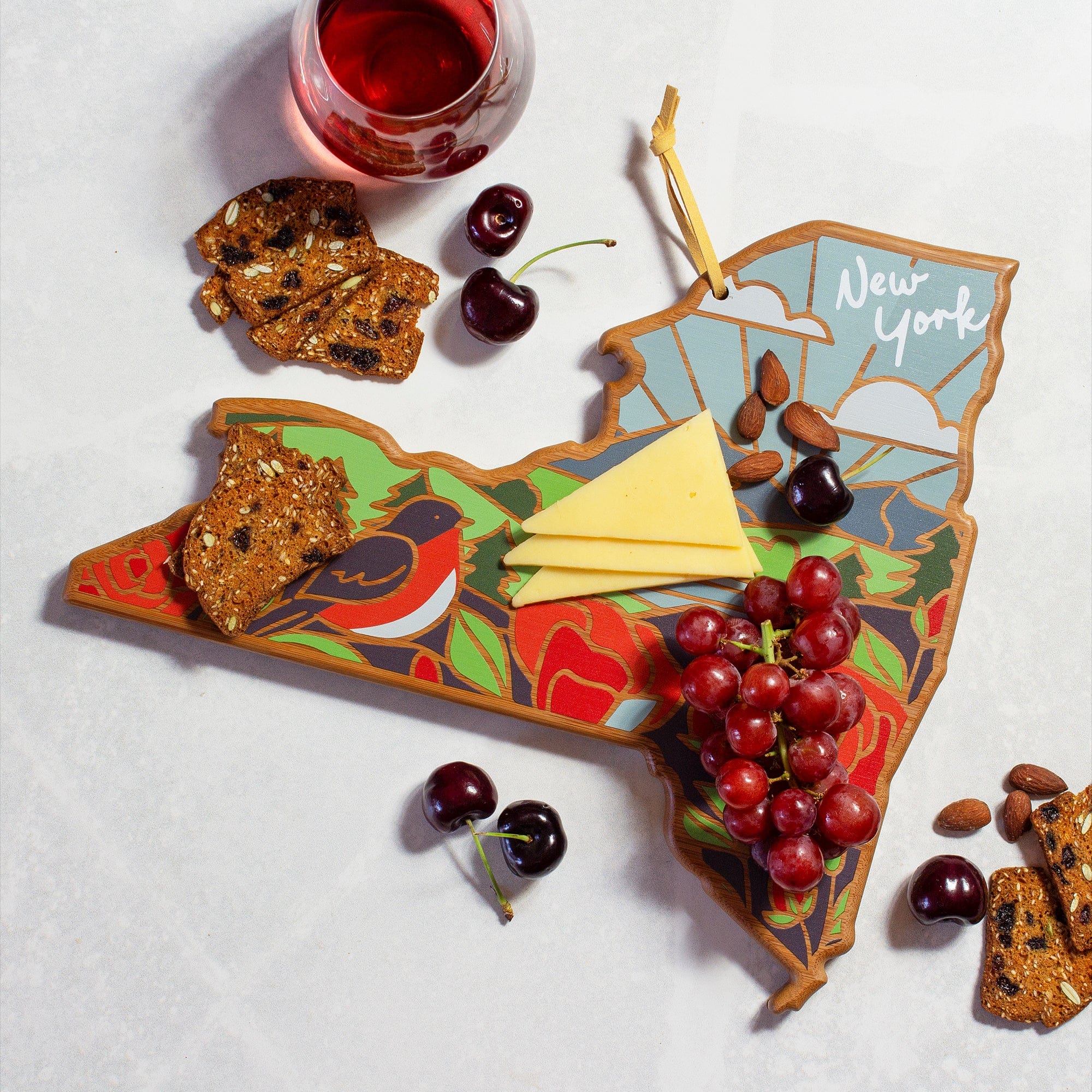 Totally Bamboo New York State Shaped Serving and Cutting Board with Artwork by Summer Stokes