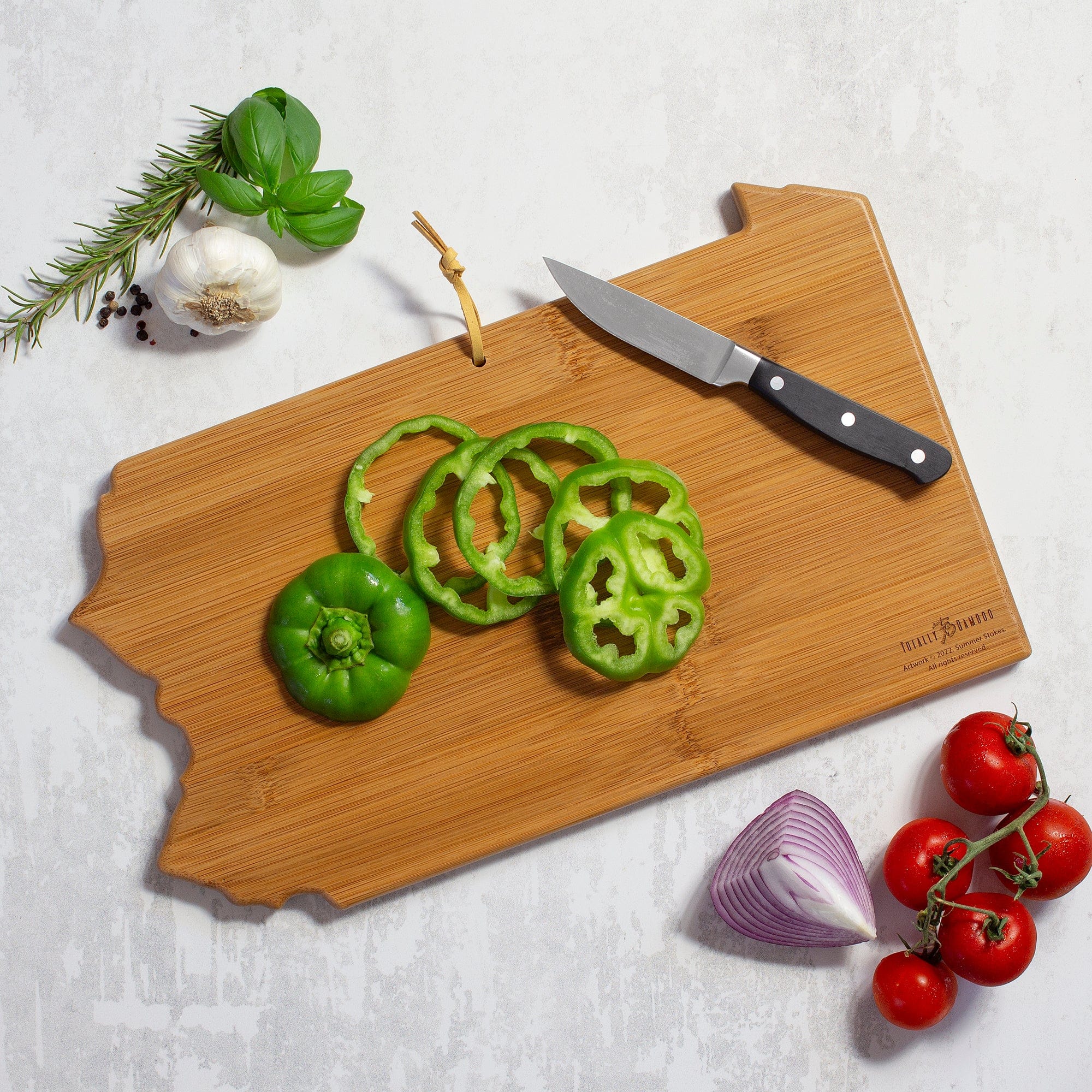 Totally Bamboo Pennsylvania State Shaped Serving and Cutting Board with Artwork by Summer Stokes