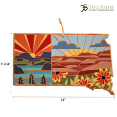 Totally Bamboo South Dakota State Shaped Serving and Cutting Board with Artwork by Summer Stokes