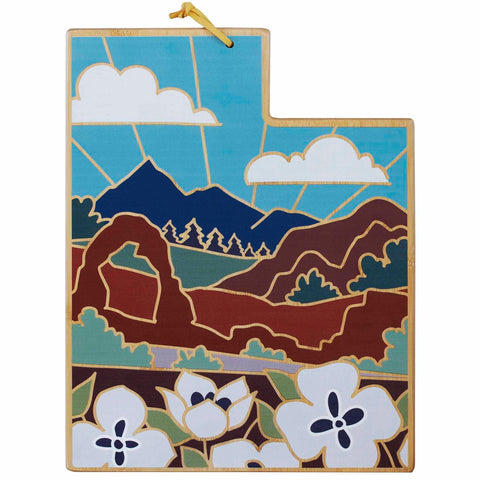 Totally Bamboo Utah State Shaped Serving and Cutting Board with Artwork by Summer Stokes