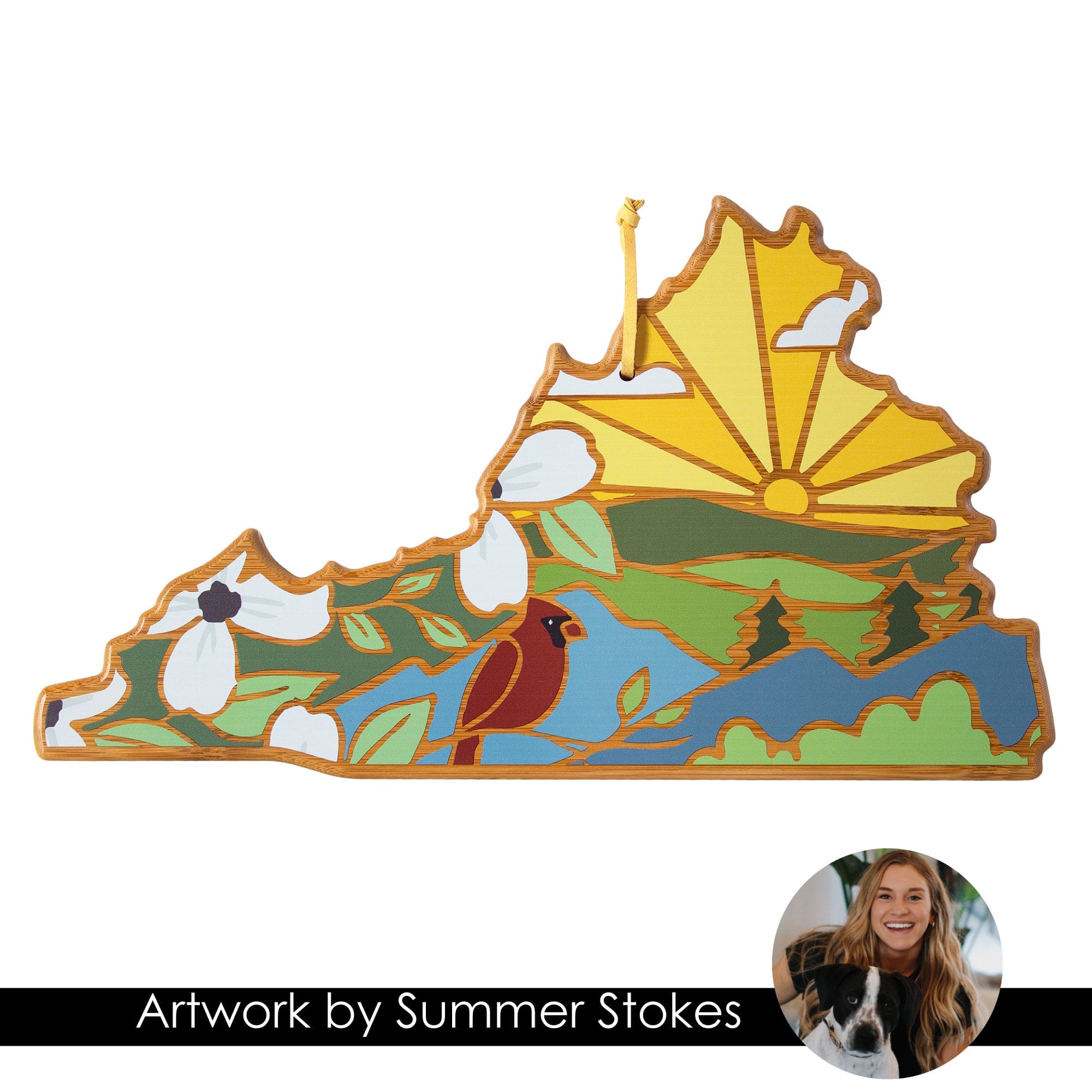 Totally Bamboo Virginia State Shaped Serving and Cutting Board with Artwork by Summer Stokes