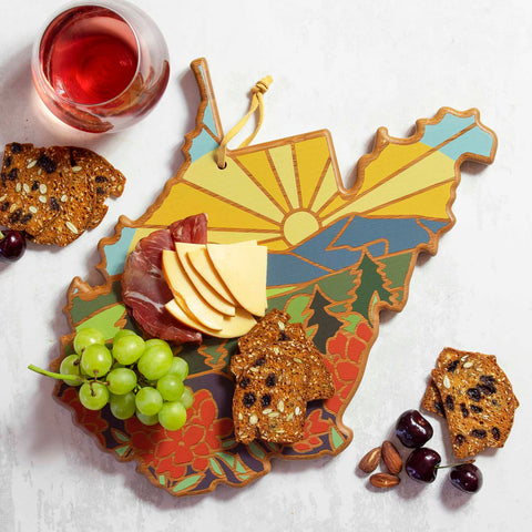 Totally Bamboo West Virginia State Shaped Serving and Cutting Board with Artwork by Summer Stokes