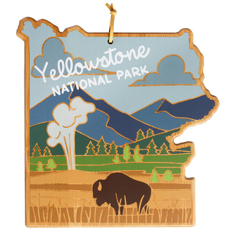 Totally Bamboo Yellowstone National Park Shaped Cutting and Serving Board with Artwork by Summer Stokes