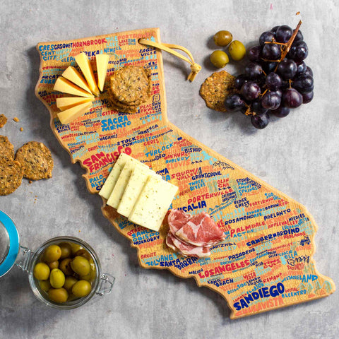 Totally Bamboo California State Shaped Cutting and Serving Board with Artwork by Wander on Words™