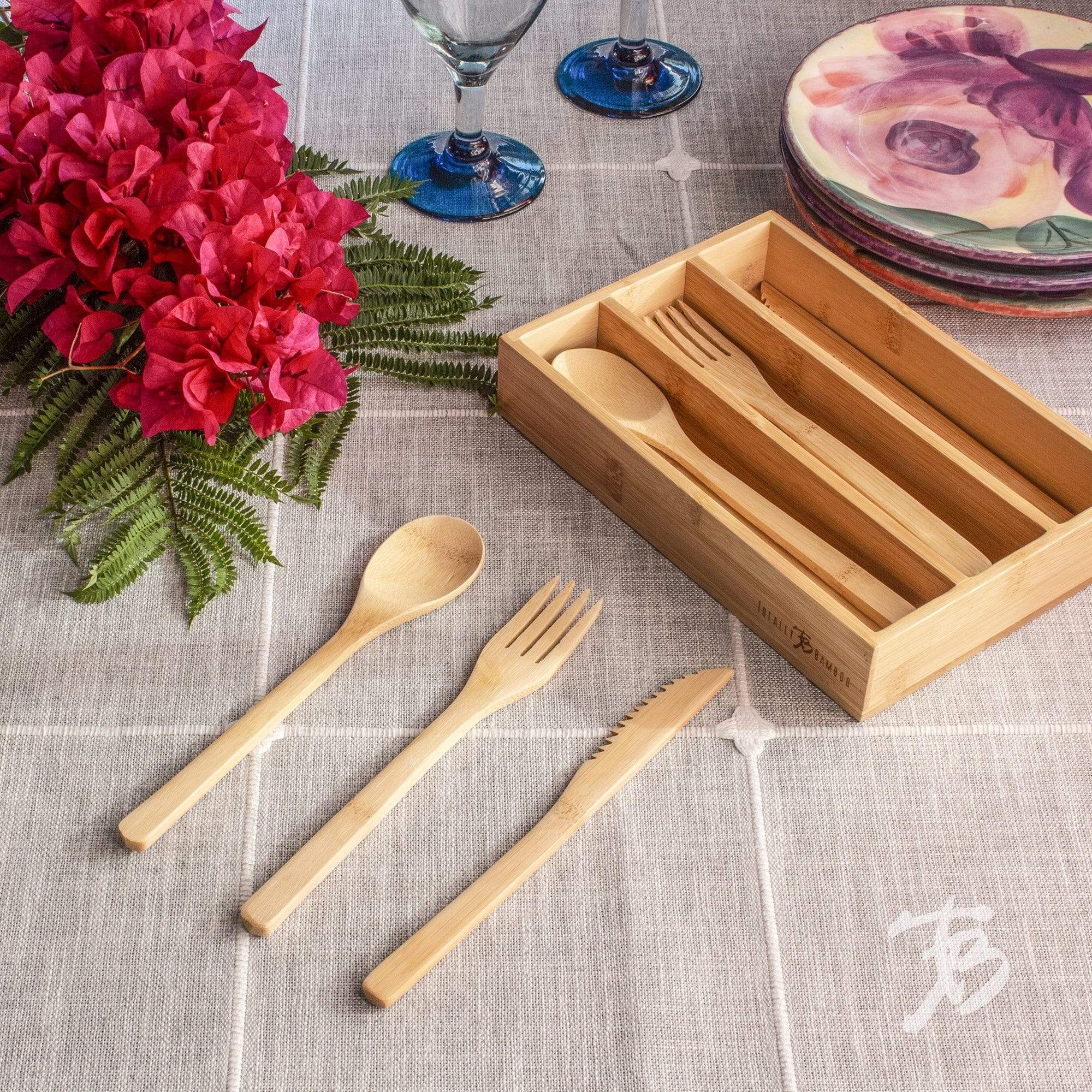 Reusable Bamboo Flatware Set with Storage Case