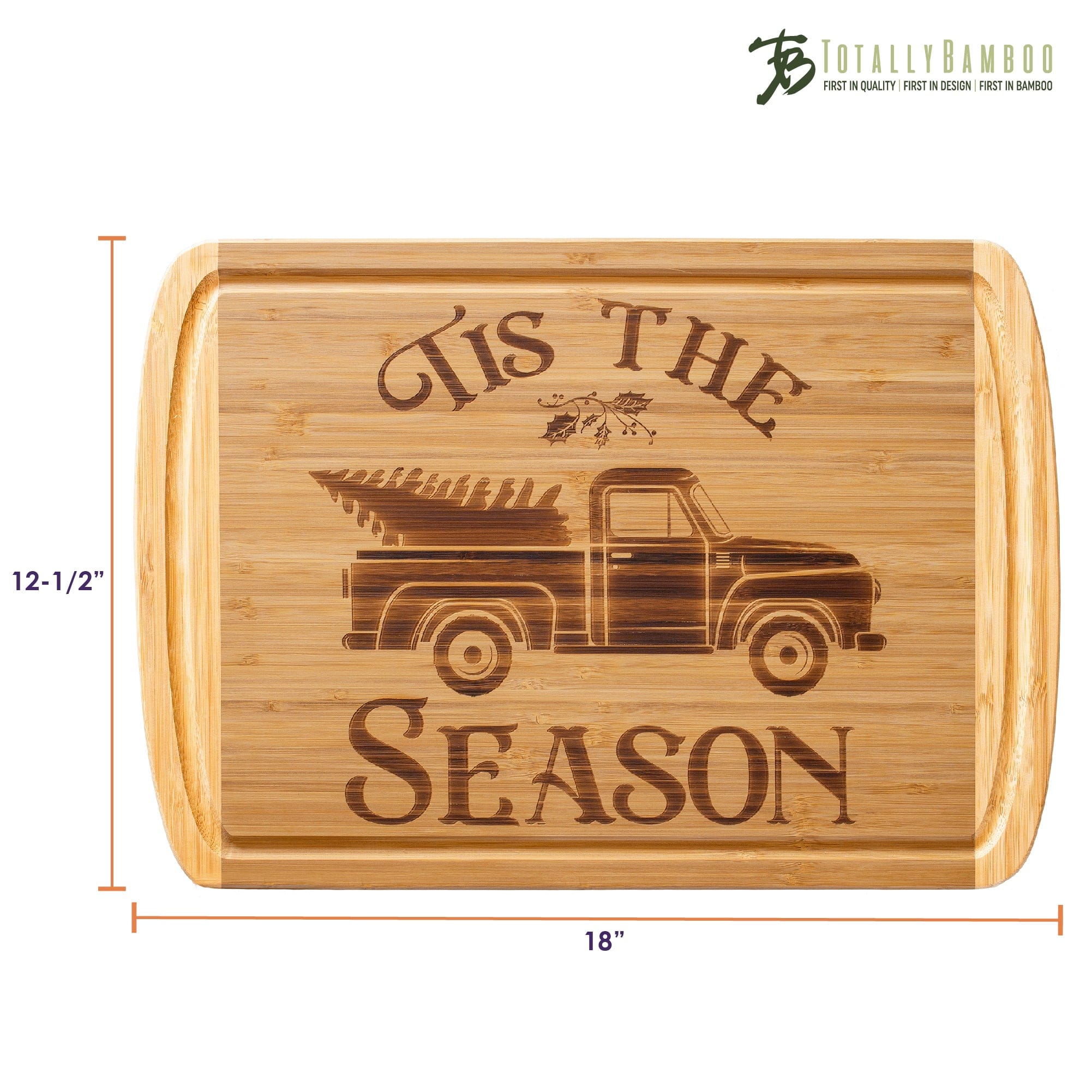 Totally Bamboo "Tis the Season" Christmas Kona Groove Carving Board with Engraved Holiday Artwork, 18" x 12-1/2"