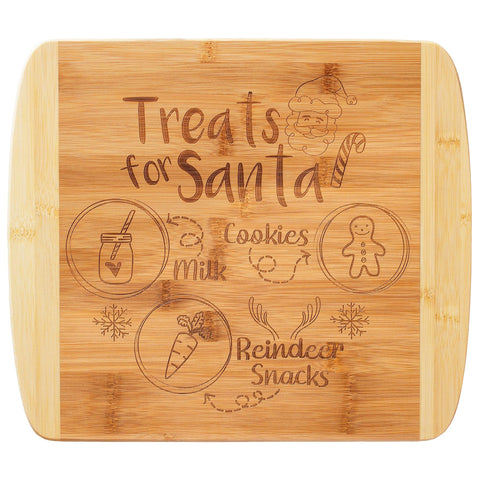 Totally Bamboo “Treats for Santa” Two-Tone Christmas Cutting Board with Engraved Holiday Artwork, 13-1/2" x 11-1/2"