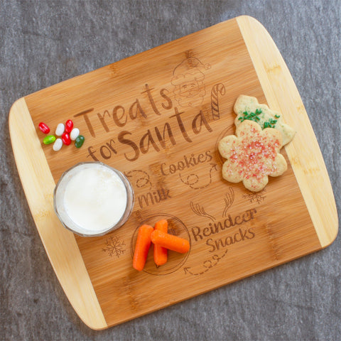 Totally Bamboo “Treats for Santa” Two-Tone Christmas Cutting Board with Engraved Holiday Artwork, 13-1/2" x 11-1/2"