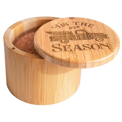 Totally Bamboo "Tis the Season" Christmas Salt Box: Magnetic Swivel Lid, Engraved Holiday Artwork, 6-Oz. Capacity
