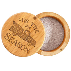 Totally Bamboo "Tis the Season" Christmas Salt Box: Magnetic Swivel Lid, Engraved Holiday Artwork, 6-Oz. Capacity