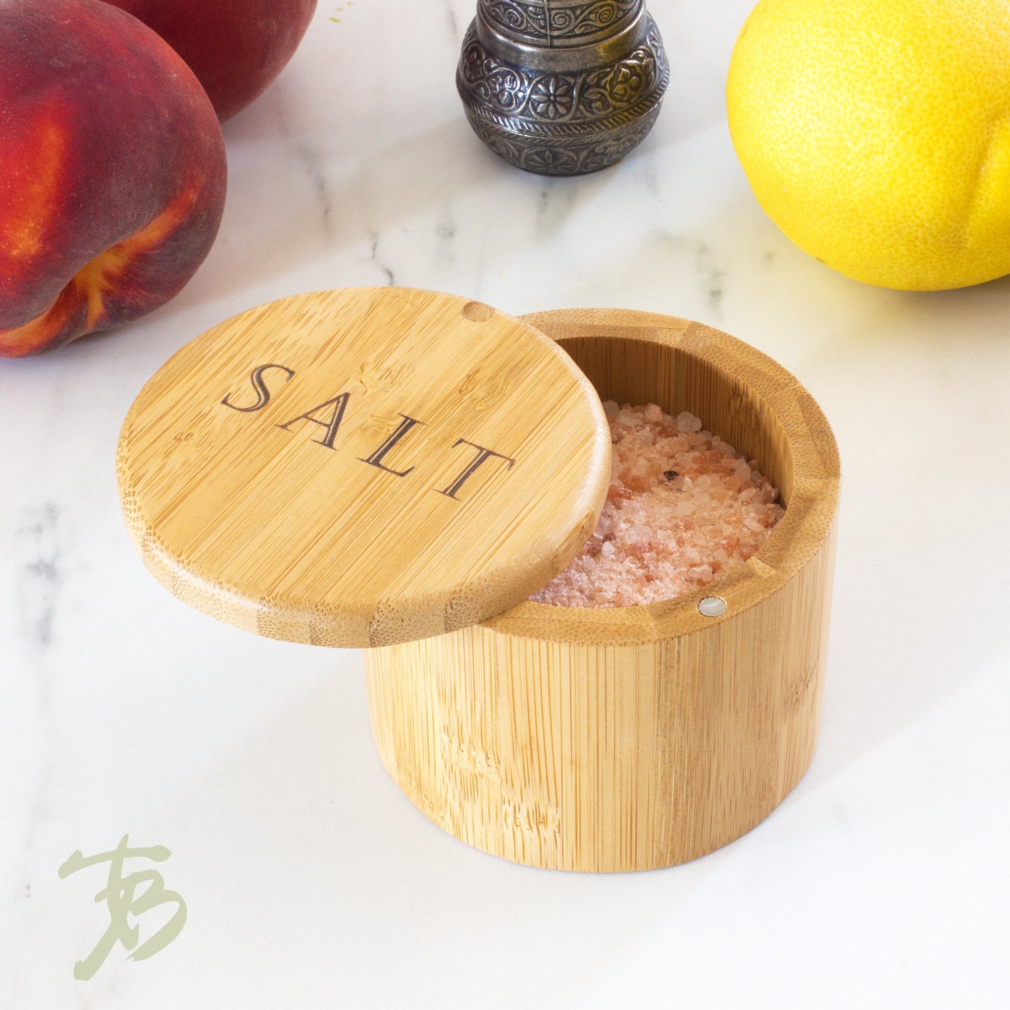 Totally Bamboo Salt Box with Magnetic Swivel Lid, "Salt" Engraving on Lid