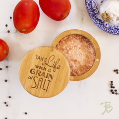 Totally Bamboo Salt Box with Magnetic Swivel Lid, "Take Life with a Grain of Salt" Engraving on Lid