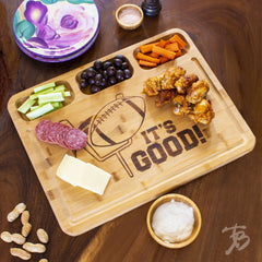 Totally Bamboo 3 Well Kitchen Prep Cutting Board with Juice Groove and "It's Good" Football Engraving