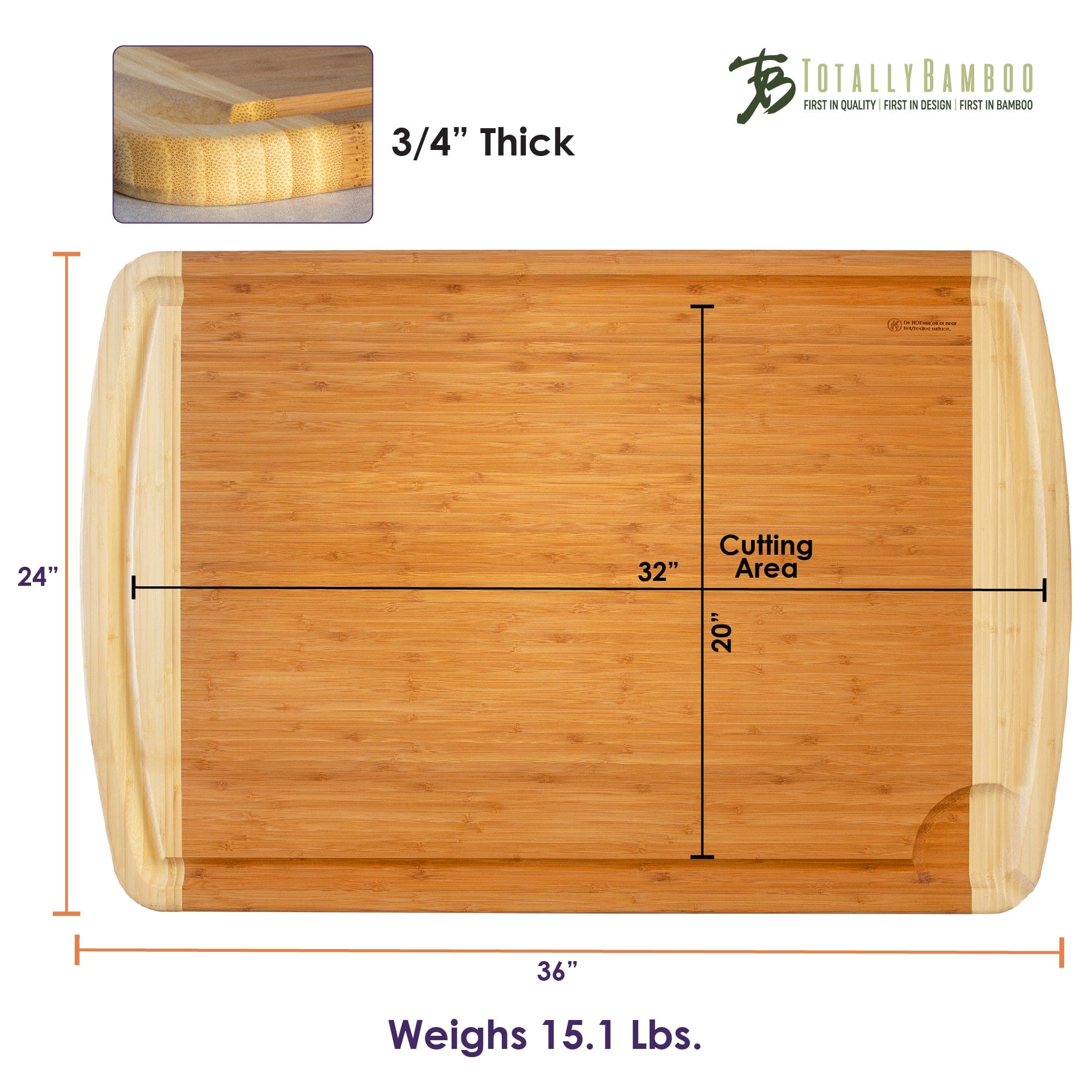 Totally Bamboo 36 inch x 24 inch Bamboo Wood XXL Cutting Board, Stove Top Cover or Over The Sink Chopping Block, Noodle Board and Giant Charcuterie