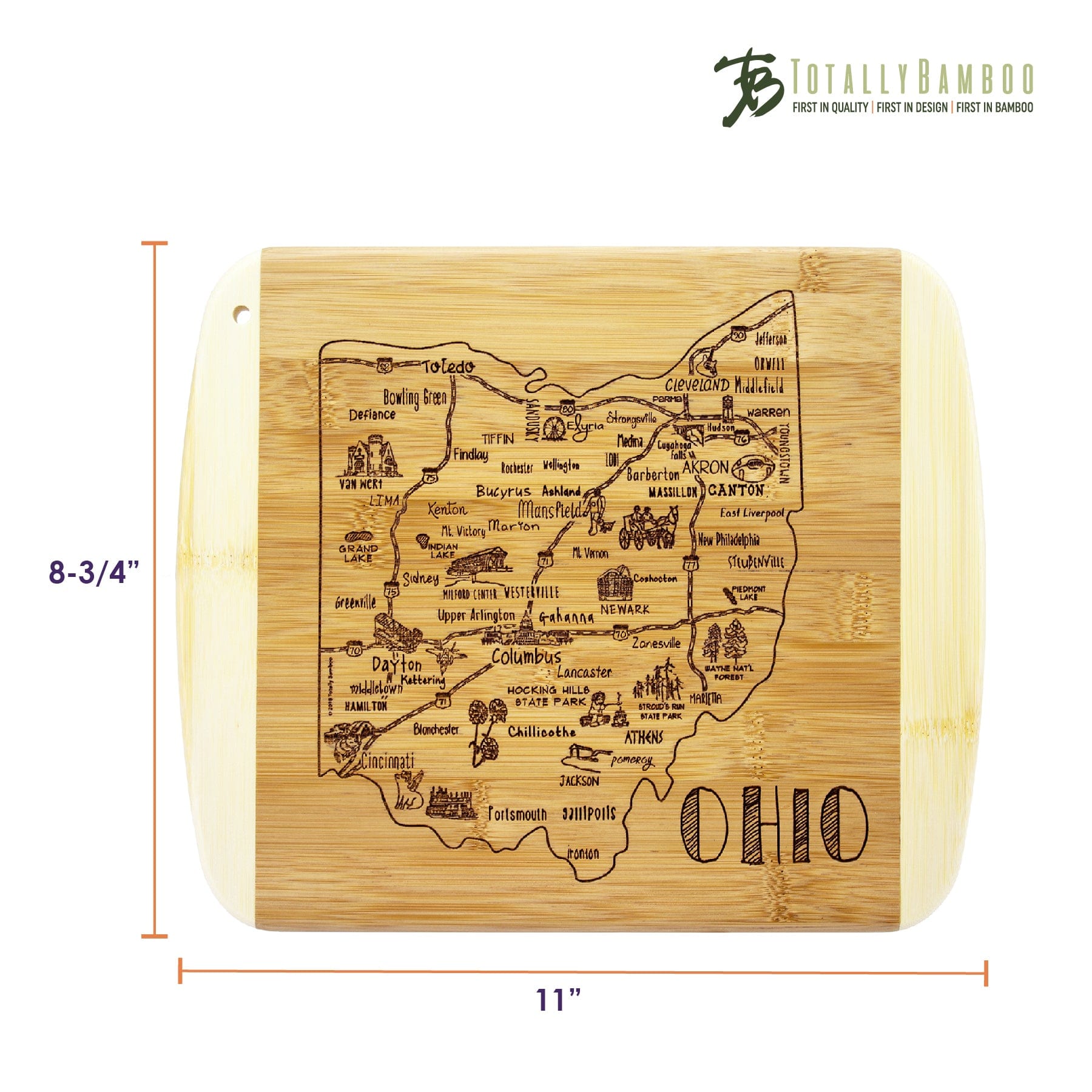 Totally Bamboo A Slice of Life Ohio Serving and Cutting Board, 11" x 8-3/4"