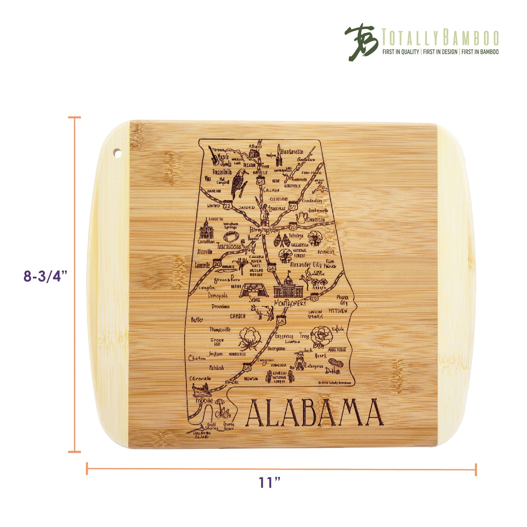 Totally Bamboo A Slice of Life Alabama Serving and Cutting Board, 11" x 8-3/4"