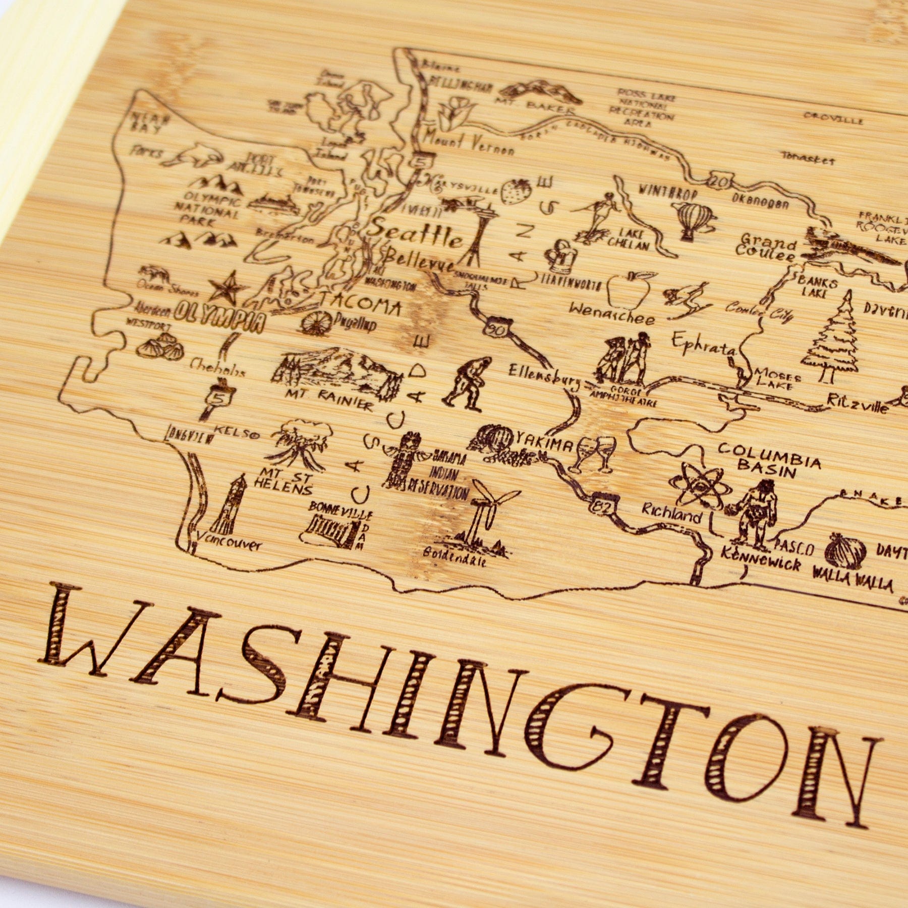 Washington, Floral Engrave, Bamboo Cutting Board, Medium