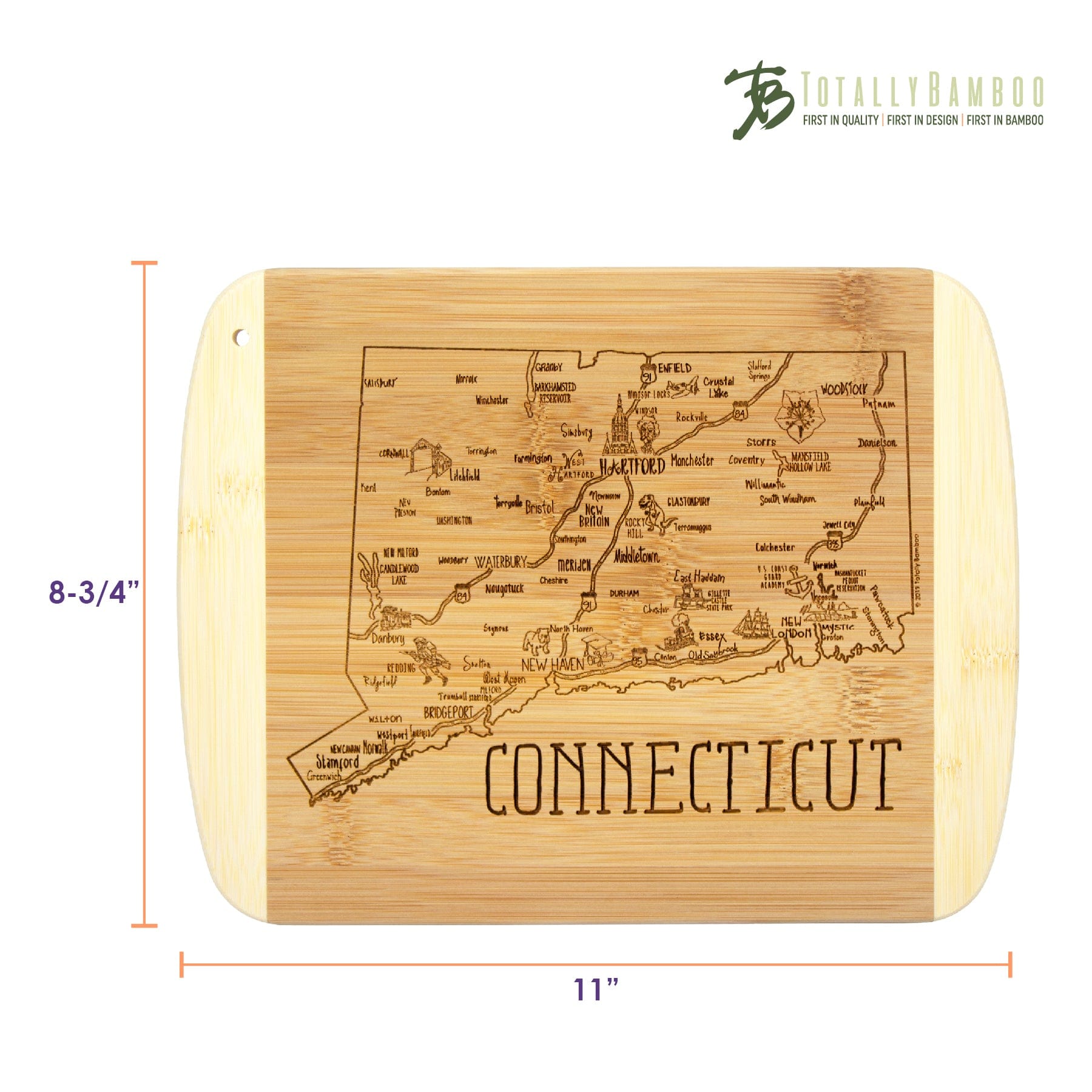 Totally Bamboo A Slice of Life Connecticut Serving and Cutting Board, 11" x 8-3/4"