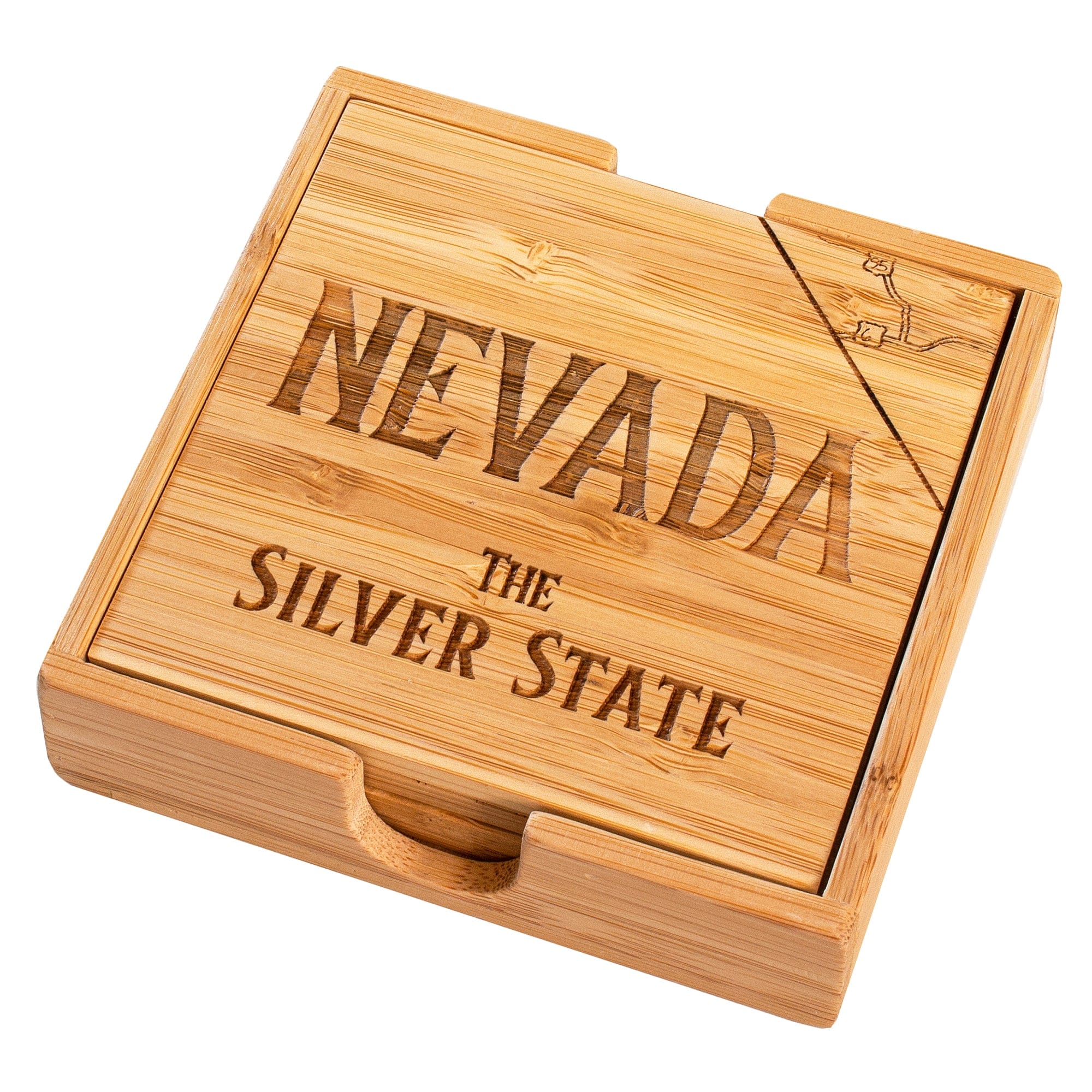 Totally Bamboo Nevada State Puzzle 4 Piece Bamboo Coaster Set with Case