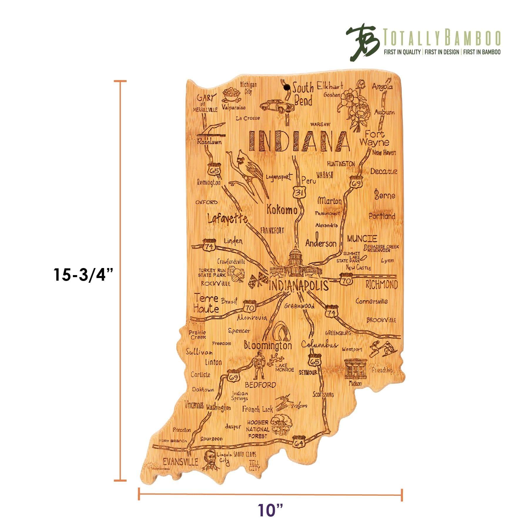 Totally Bamboo Destination Indiana State Shaped Bamboo Serving and Cutting Board