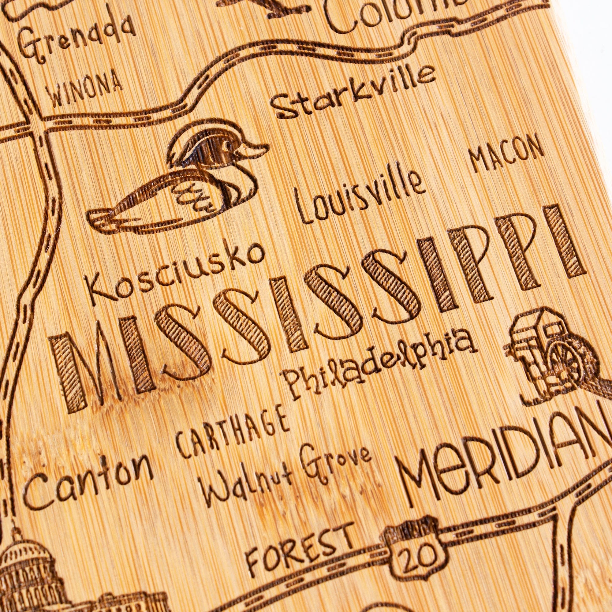 Totally Bamboo Destination Mississippi State Shaped Bamboo Serving and Cutting Board