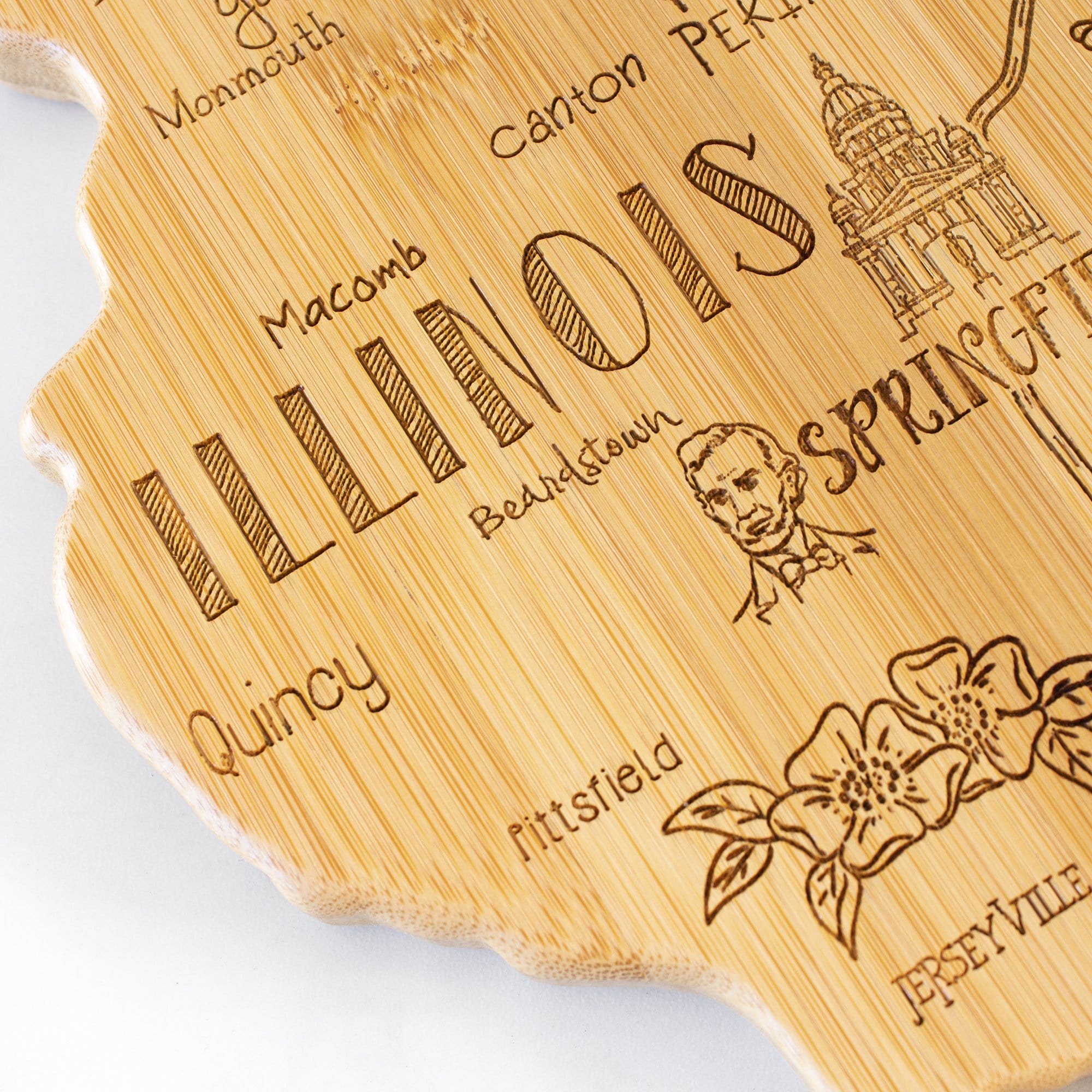 Totally Bamboo Destination Illinois State Shaped Bamboo Serving and Cutting Board