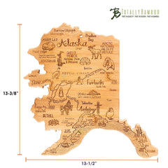Totally Bamboo Destination Alaska State Shaped Bamboo Serving and Cutting Board
