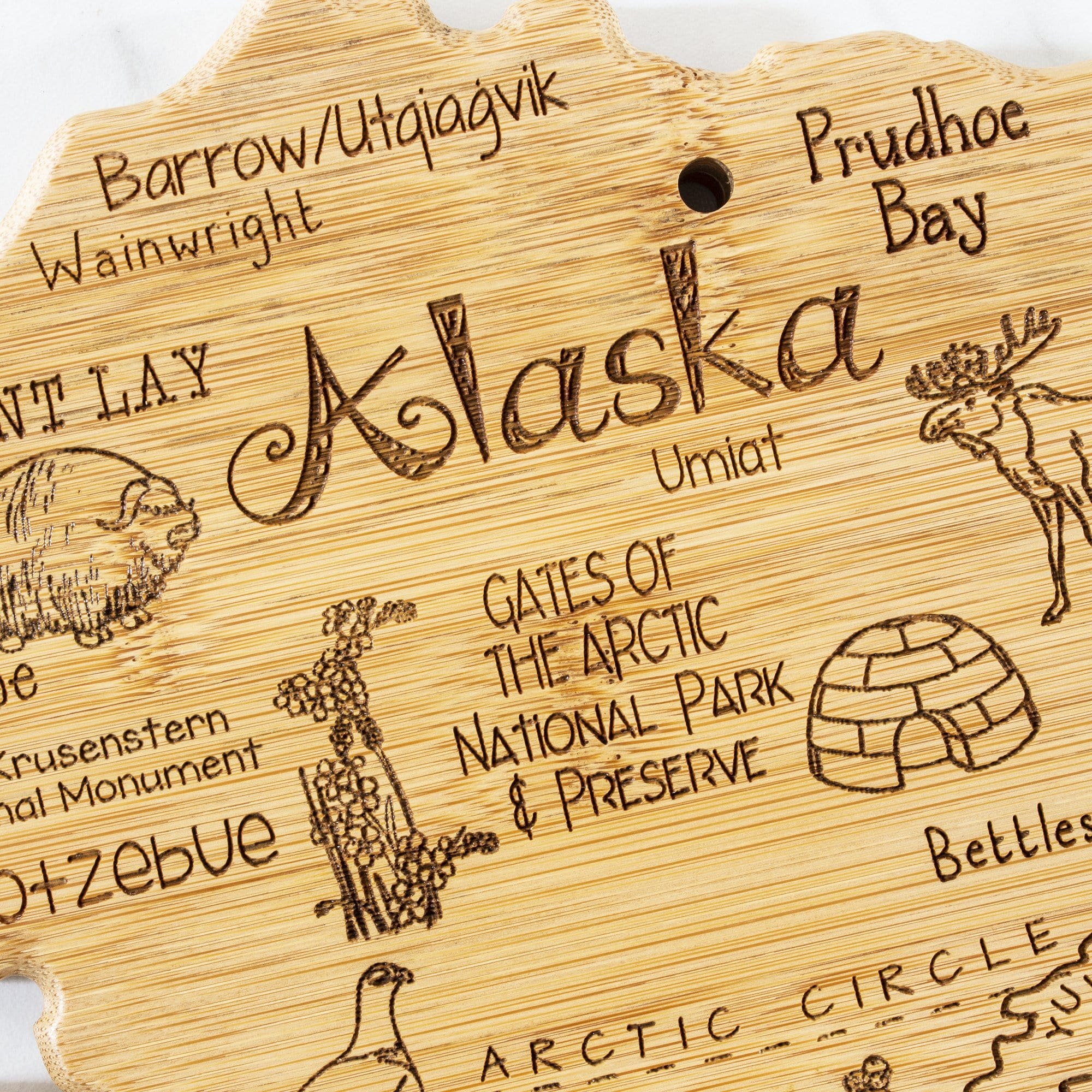 Totally Bamboo Destination Alaska State Shaped Bamboo Serving and Cutting Board