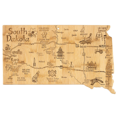 Totally Bamboo Destination South Dakota State Shaped Bamboo Serving and Cutting Board