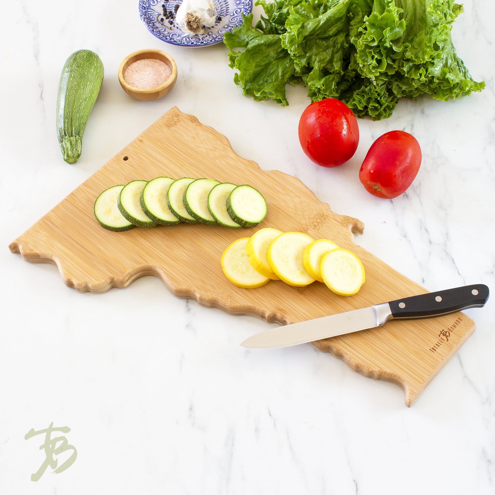 Totally Bamboo Destination Vermont State Shaped Bamboo Serving and Cutting Board