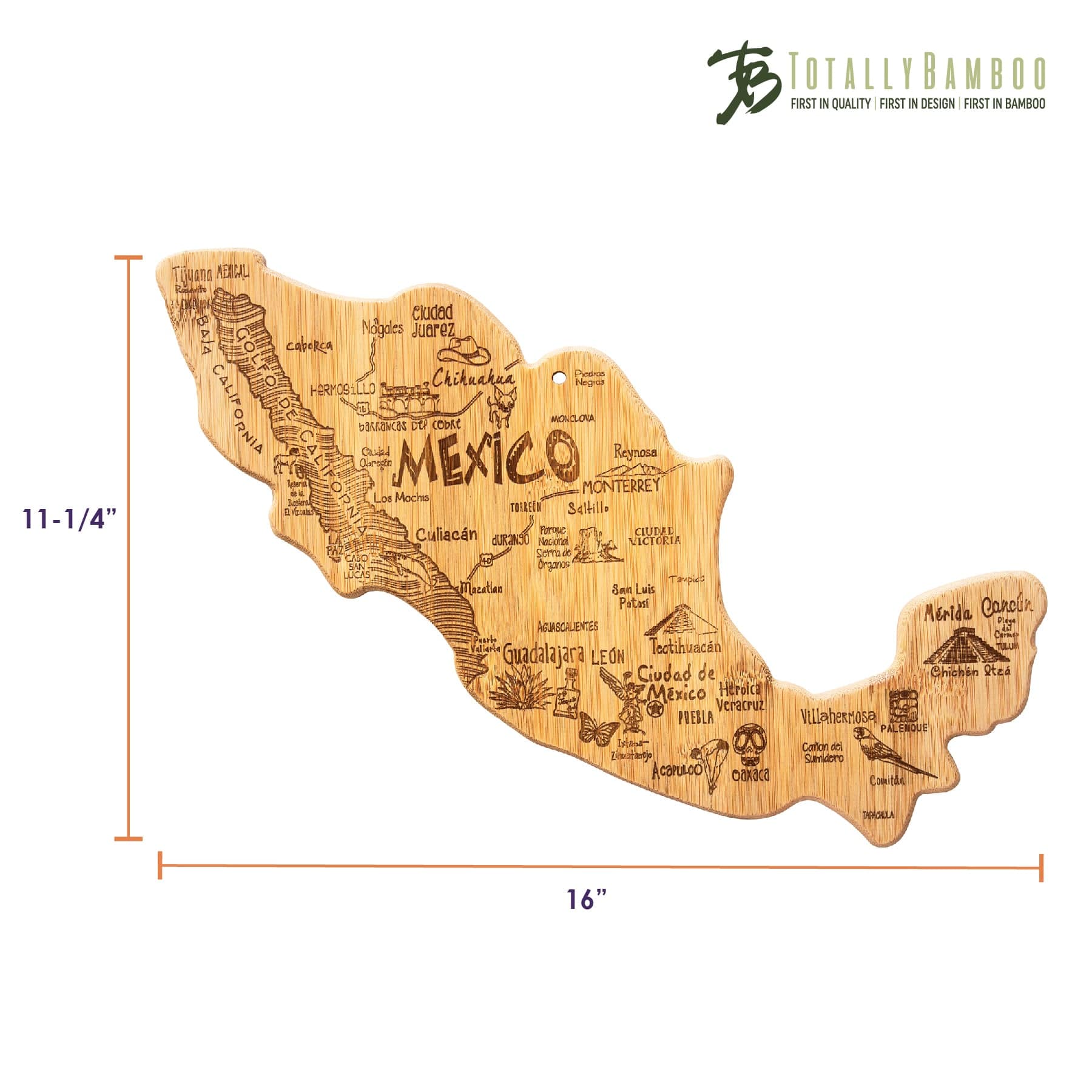 Totally Bamboo Destination Mexico Shaped Bamboo Serving and Cutting Board