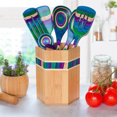 Wooden Cutting Board Set, Large & Small, With Holder, With Cooking Utensil  Set