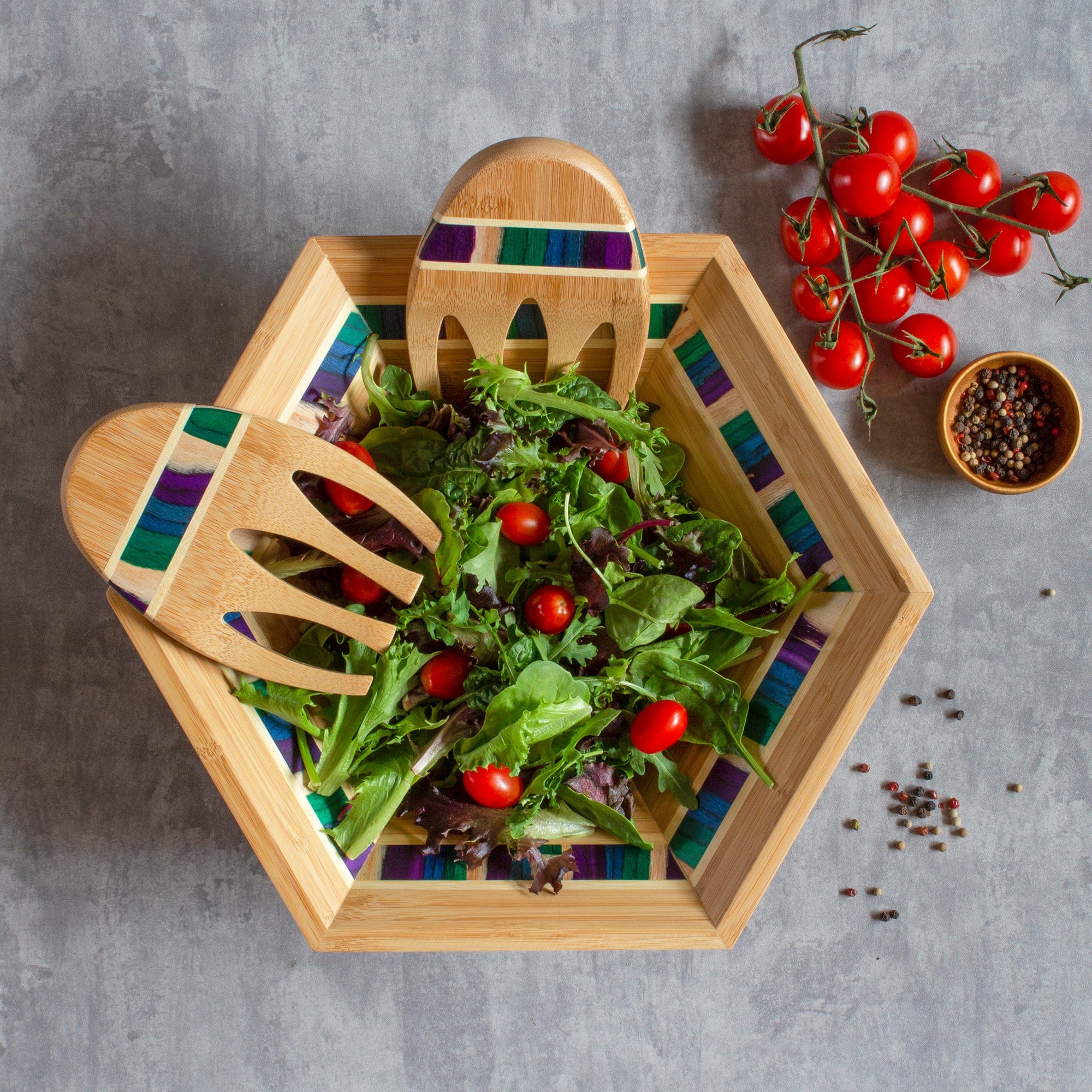 Wood Salad Bowl and Salad Hands Set