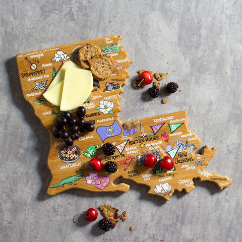 Totally Bamboo Louisiana State Shaped Cutting and Serving Board with Artwork by Fish Kiss™
