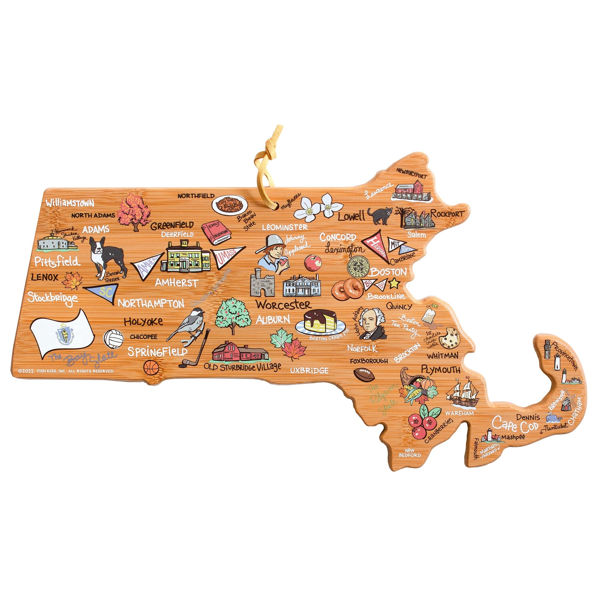 Totally Bamboo Massachusetts State Shaped Cutting and Serving Board with Artwork by Fish Kiss™