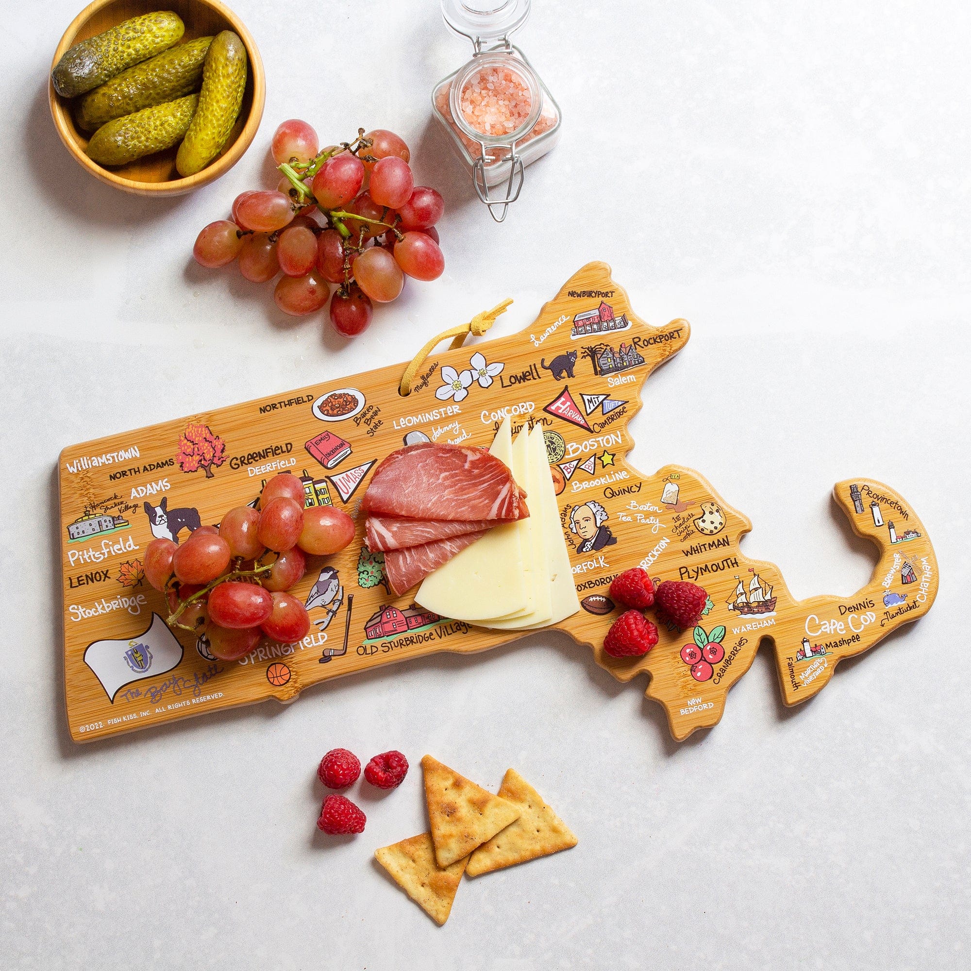 Totally Bamboo Massachusetts State Shaped Cutting and Serving Board with Artwork by Fish Kiss™