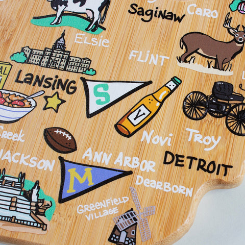 Totally Bamboo Michigan State Shaped Cutting and Serving Board with Artwork by Fish Kiss™