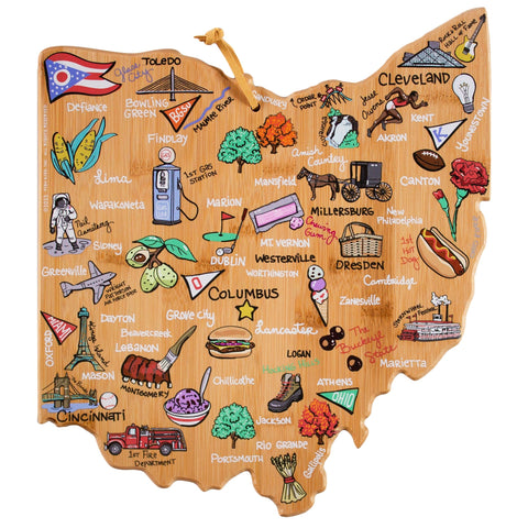 Totally Bamboo Ohio State Shaped Cutting and Serving Board with Artwork by Fish Kiss™