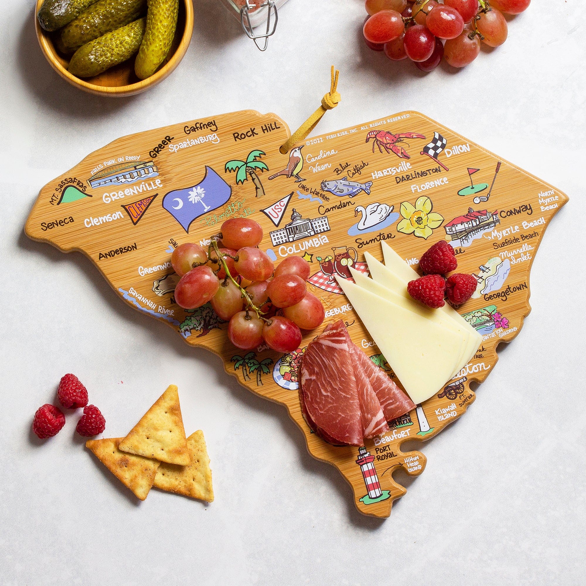 Totally Bamboo South Carolina State Shaped Cutting and Serving Board with Artwork by Fish Kiss™