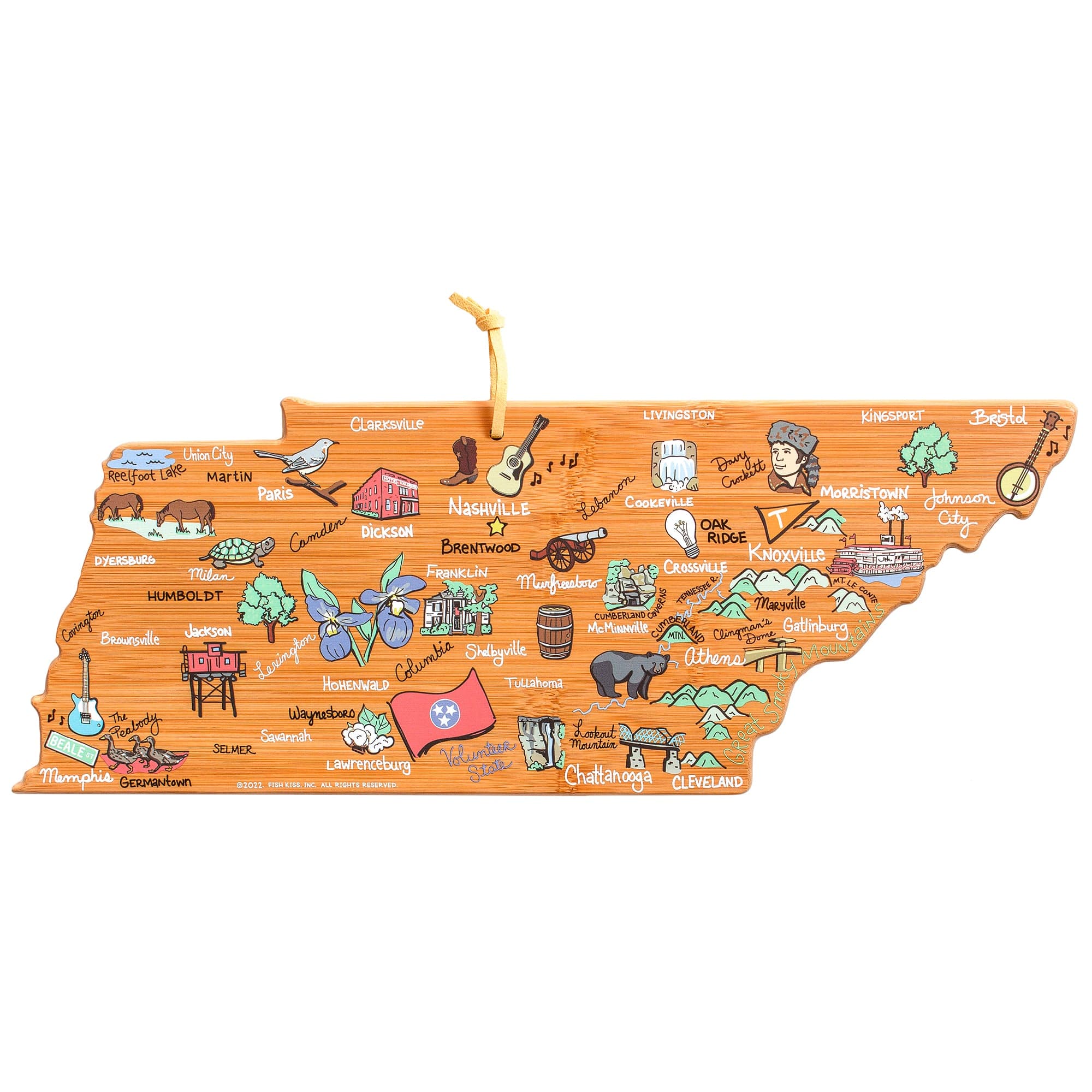Totally Bamboo Tennessee State Shaped Cutting and Serving Board with Artwork by Fish Kiss™