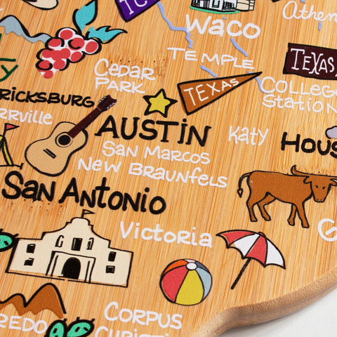 Totally Bamboo Texas State Shaped Cutting and Serving Board with Artwork by Fish Kiss™