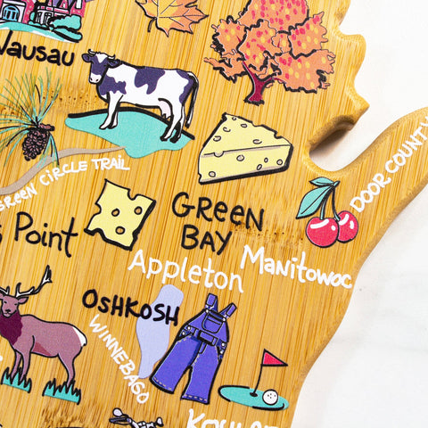 Totally Bamboo Wisconsin State Shaped Cutting and Serving Board with Artwork by Fish Kiss™
